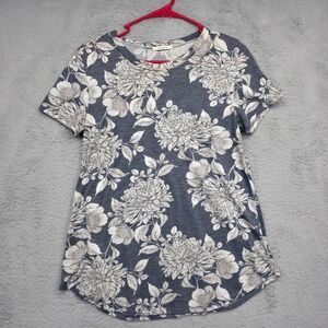 12PM by Mon Ami‎ Top Womens L Gray Short Sleeve Round Neck Floral Knit Stretch